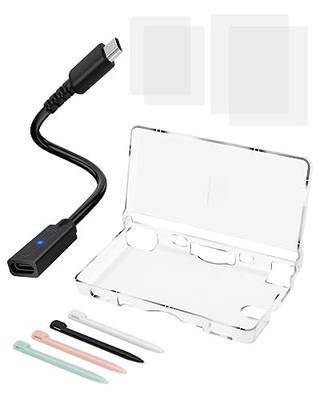 DS Lite Charger and Case Bundle, USB C to DS Lite Charging Adapter, Clear Crystal Case, 2 Sets of Screen Protectors, 4 Stylus Pens for Nintendo DS Lite NDSL