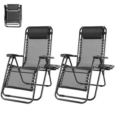 Zero Gravity Chair Set of 2, Adjustable Folding Reclining Lounge Chairs with Mesh Back, Adjustable Pillows & Cup Holder Trays, Outdoor Patio Lawn Chairs for Pool, Beach & Camping, Black