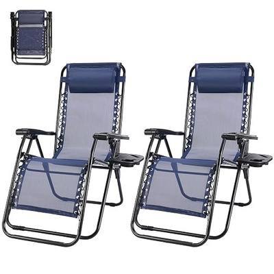 Zero Gravity Chair Set of 2, Adjustable Folding Reclining Lounge Chairs with Mesh Back, Adjustable Pillows & Cup Holder Trays, Outdoor Patio Lawn Chairs for Pool, Beach & Camping, Blue