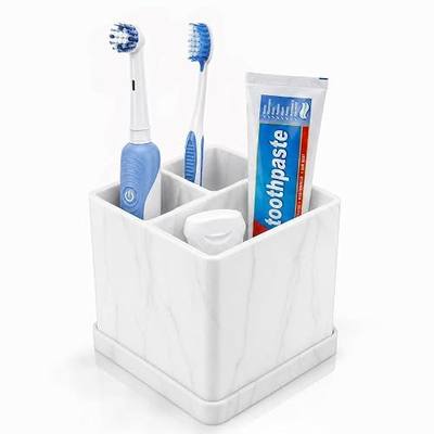 Silicone Toothbrush Holders for Bathrooms Marble White, 3-Slot Electric Toothbrush Holder and Organizer, Bathroom Toothbrush Holder Set, Soft Countertop Tooth Brush Holder, Portable and Easy to Clean