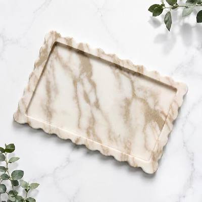 13.6" x 9.6" Large Genuine Calacatta Gold Scalloped Marble Tray, Pre-Sealed for Stain & Water Resistance, Luxury Decorative Trays for Vanity, Bathroom, Dresser, Coffee Table, Home Decor