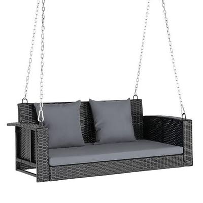 VINGLI Outdoor Porch Swing, Wicker Patio Swing with Chains (Dark Gray, 4 FT)
