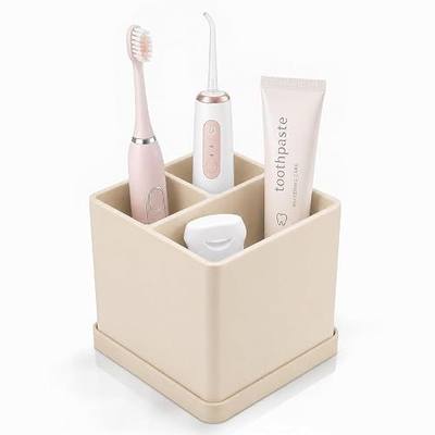 Silicone Toothbrush Holders for Bathrooms Beige, 3-Slot Electric Toothbrush Holder and Organizer, Bathroom Toothbrush Holder Set, Soft Countertop Tooth Brush Holder, Portable and Easy to Clean