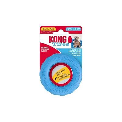KONG Puppy Tires - Dog Chew Toy for Puppies - Stuffable Dog Toy for Treats & Snacks - Natural Rubber Chew Toy for Teething Puppy - for Small Puppies - Blue