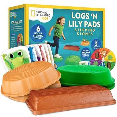 National Geographic Kids Logs n Lily Pads 6-Piece Balance Stepping Stones | Obstacle Course, Balance Beams, Non-Slip Design, Spinner, Frog Game Pieces, Toddler Active Play, Play & Learn Booklet