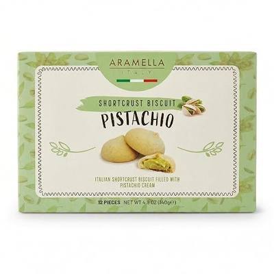 Aramella Gourmet Pistachio Cream Filled Short Crust Biscuits (Cookies) – 12 Count - 4.9 oz (140g) - Made in Italy – Italian Pistachio Cookies with Cream Filling