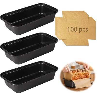 3 Pack Loaf Pan with Liners Set, Nonstick 9 x 5 Inch Bread Loaf Pan with 100 Pcs Loaf Liners for Homemade Bread Cake Sourdough Banana Sandwich Bread