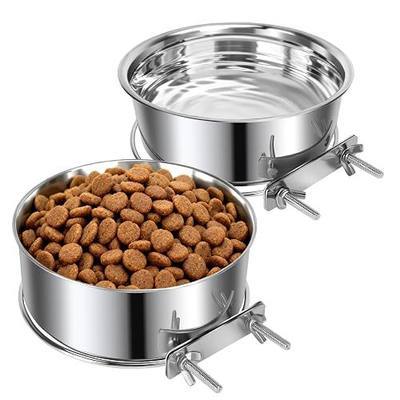 2 Pack Dog Crate Water Bowl No Spill, Stainless Steel Dog Bowls for Food and Water, Pet Kennel Hanging Dogs Food Bowls for Small/Medium Dogs and Cats (6.3"x2.6" & 5.5"*2.4", Silver)