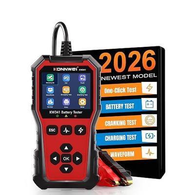 KONNWEI KW341 6V 12V 24V Battery Tester for Car Truck Motorcycle | Automotive Load tester, Cranking & charging test, CCA 10-2000, Supports lead-acid/AGM/GEL/EFB/Lithium, In/out-vehicle modes
