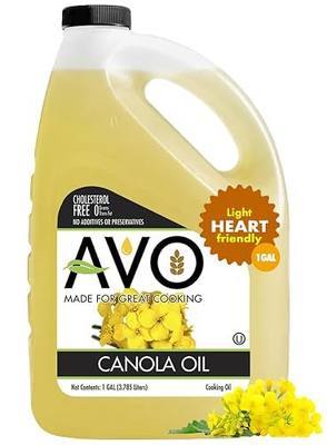 AVO Canola Oil 1 Gallon - 100% Pure Cooking Oil with Cholesterol Free, No Additives or Preservatives - Neutral Flavor Food Grade Oil for Frying, Baking, Sautéing & Dressings