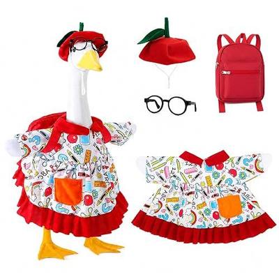 4 Pcs Back to School Porch Goose Outfits, Classroom Student Goose Clothes Set Includes Hat Skirt Backpack and Glasses, Funny School Goose Costume for 23"H Statue Outdoor Garden Yard Patio Lawn Decor