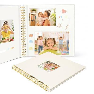 10x10 Spiral Self Adhesive Photo Album 20 Pages Beige | Linen Cover With Window, Scrapbook Album, Diy Memory Book, Fits 2X3 4X6 5X7 Photos