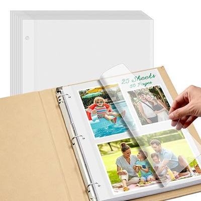 25 Sheets/50 Pages Photo Album Refill Pages for 3 Ring Binder, Acid Free & Waterproof Photo Album Self Adhesive Pages for 2x3 4x6 5x7 8x10 Photos, Stamps, Recipe Cards