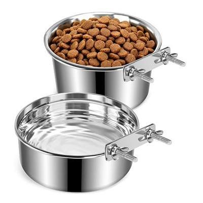 2 Pack Dog Crate Water Bowl No Spill, Stainless Steel Dog Bowls for Food and Water, Pet Kennel Hanging Dogs Food Bowls for Small/Medium Dogs and Cats (5.5"x3.2" & 6.3"*2.6", Silver)