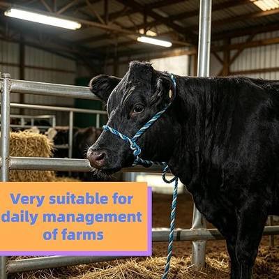 Cattle Rope Halter - 68.9 Inch Heavy Duty 0.394in Thick Polyester Braided Livestock Tactical Gear in Blue White - Flexible Calf Harness and Cow Lead for Farm Fence Tying and Stable Use