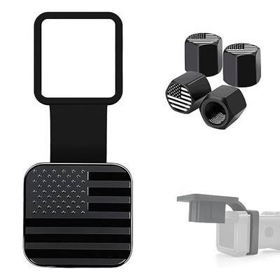Trailer Hitch Cover with Valve Stem Caps,Upgraded Rubber Tow Hitch Cover with American Flag,Car Exterior Accessories Fits for Most Vehicles Hitch Receivers,Automotive Exterior Accessories (Black)