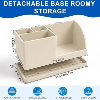 Bathroom Toothbrush Holders, 4 Slots Silicone Counter Organizer Storage Beige, Detachable Anti-Slip Vanity Organizer for Electric Toothbrush, Toothpaste & Phone