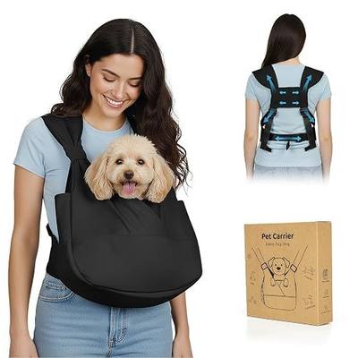 Dog Sling Carrier Front with Thicken Bottom Support for Small Dogs 10-16 lb | Adjustable, Hands Free, Comfortable Wearable, Lightweight, Vet Visits, Anxiety, Travel, Hiking, Safety Clip Black