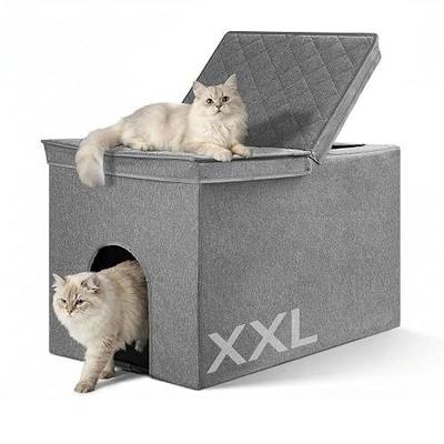 Cat Litter Box Enclosure for Odor Control, Hidden Cabinet Cats Litter Ottoman with Flip-Up Lid, Cat Litter Box Bench with Storage Space