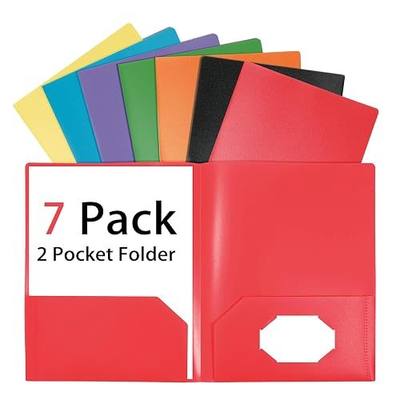 Folders with Pockets 7 Pack, 2 Pocket Folders Bulk, Colored File Folders Plastic Paper Folder Letter Size 8.5x11 inches Folder with Business Card Slot for School Office Home Business
