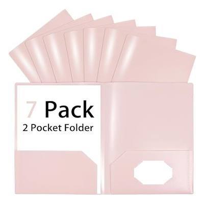 Plastic File Folders with 2 Pockets, Pink Folders with Pockets 7 Pack, File Folders Letter Size 8.5x11 inches Folder with Business Card Slot for Home Office School Business