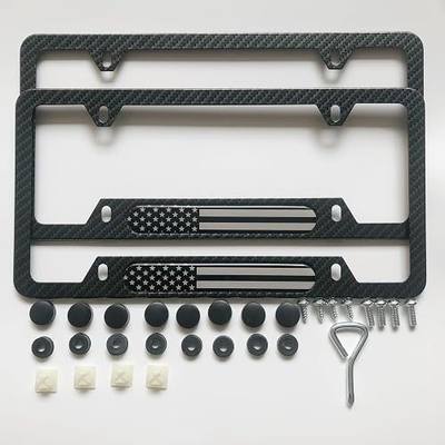 USA Flag License Plate Frame Carbon Fiber Pattern Aluminum Metal Rustproof Fit Standard US Car Truck SUV Screw Covers & Mounting Kit No State Name Obscured Waterproof Dustproof (Carbon Fiber)
