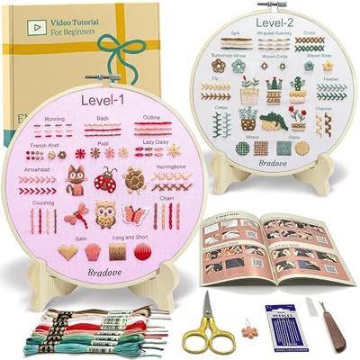 Bradove Beginner Embroidery Kit for Adults and Kids | Hand Embroidery Kit for Beginners with Patterns, Learn to Embroider Kit Adult Beginner, Stitches Practice, Learn to Sew