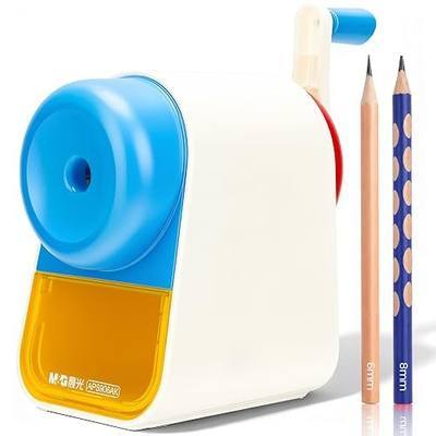 M&G Manual Pencil Sharpener, Hand Crank Pencil Sharpener for 6-8mm Pencils, Labor-Saving Desk Sharpener with Auto Pencil Release, Cute Blue White Sharpener for Kids, Students, School and Home