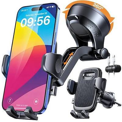 YRU 【2026 Upgrade & Military-Grade】 Car Phone Holder Mount【100+LBS Strong Suction & Flexible Low-Profile Arm】 Dashboard Windshield Vent Truck, Cradle for iPhone17 16 Pro Max, Dark Black