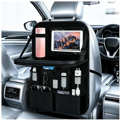 2 in 1 Hanging Backseat Car Organizer,Waterproof Back Seat Car Organizer | with Table Trays,Multifunctional Cars Seats Backs Organizers as Kick Mats Back Seat Protector for Vehicles