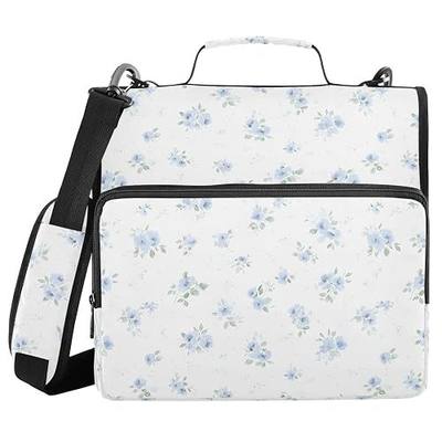 Blue Small Floral Zipper Binder 3 Ring with Handle and Shoulder Strap, 500 Sheet Binder Organizer Capacity & Multi-Pockets for School Office