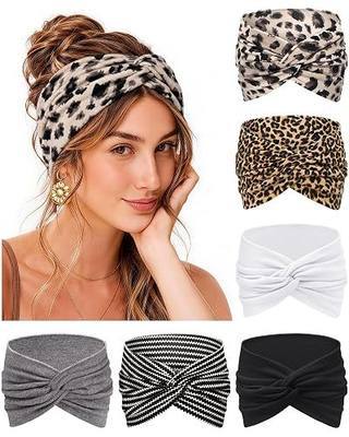 Extra Wide Headbands for Women 6 Pack, 7.08 Inch Non Slip Soft Bandana Head Bands, Boho Elastic Twist Cross Hair Bands Moisture-Wicking Sweat Bands for Sports Yoga Workout Makeup