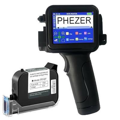 Phezer 12.7mm/0.5 Inch Portable Mini Handheld Inkjet Printer PC12-H for Flat and Curved Surface, with Touch Screen, PS127 Quick-Drying Ink Cartridge, for Label/Date/Barcode/Logo/Qrcode (Black)