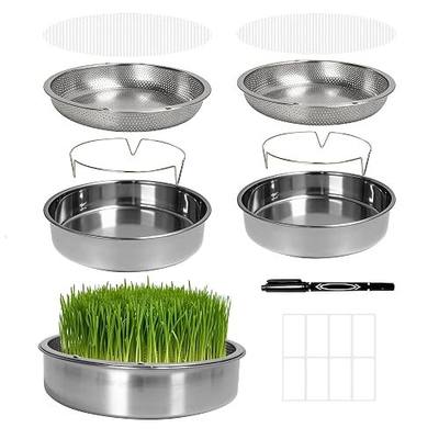 2 Pack 304 Stainless Steel Seed Sprouter Trays, 2-Tier Soil-Free Microgreens Growing Kit, Rust-Free Round Sprouting Tray with Mesh Pads for Sprouts Beans Alfalfa Wheatgrass