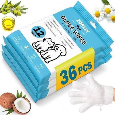 36Pcs Hypoallergenic Pet Glove Wipes for Dogs & Cats, Deodorize & Hydrate Fur Grooming Gloves for Paws, Face, Ears & Butt, Daily Care Between Baths & Travel