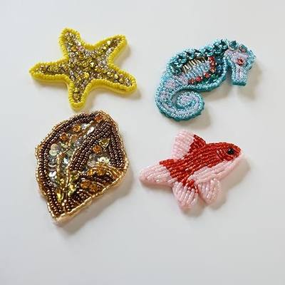 DIY 4pc/lot Handmade Sewing sea Animal Rhinestone Patches Beaded Embroidery Fish Patches for Clothes Applique parches Crafts Badges