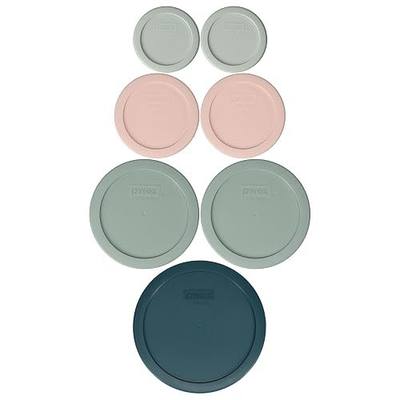 Pyrex 7-Pc Modern Day Themed Food Storage Replacement Lids - Made in USA | (1-Cup) White Mint | (2-Cup) Rosewater Pink | (4-Cup) Tranquil Green | (6/7-Cup) Tarragon Green | Meal Prep | Covers