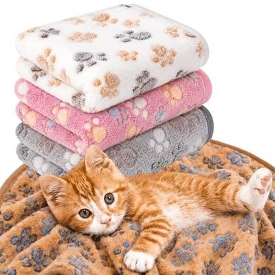 1 Pack 4 Kitten Blankets for Indoor Kittens, Fleece Cat Blankets Washable | (Small 24x16 Inch White, Brown, Pink, Gray) Soft Calming Throw for Nursing & Suckling, Ideal for Kitty Crate or Carrier
