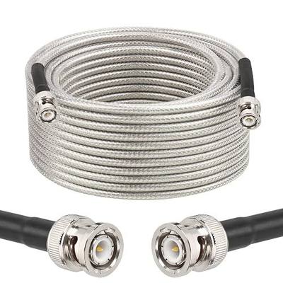 MOOKEERF BNC Cable -RG58 50FT BNC Coaxial Cable 50 ohm Male to Male Coax Cable Low Loss for Antennas, RF Radios, Modems, Oscilloscopes, Spectrum, etc (Transparent)