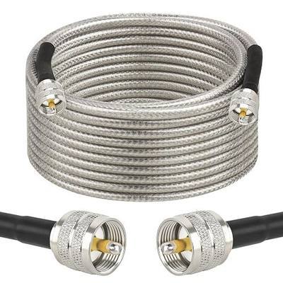 MOOKEERF Cb Coax Cable - 25FT RG58 UHF PL259 Coaxial Cable Male to Male Cb Antenna Cable 50 Ohm for HAM Radio, Antenna Analyzer, Dummy Load, SWR Meter (Transparent)