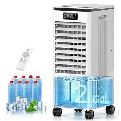 4-in-1 Evaporative Air Cooler, Windowless Air Conditioners, Swamp Cooler with 2-Gallon Tank, 15ft/s Remote and Touch Control, Windowless Cooler for Home Office