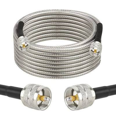MOOKEERF Cb Coax Cable - 15FT RG58 UHF PL259 Coaxial Cable Male to Male Cb Antenna Cable 50 Ohm for HAM Radio, Antenna Analyzer, Dummy Load, SWR Meter (Transparent)