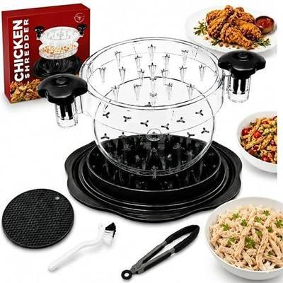 Premium Large Chicken Shredder Tool with Suction Base 2026 – Twist Meat Shredder with Ergonomic Handle & Anti-Slip Grip – Transparent Lid for Easy Shredding Chicken & Beef