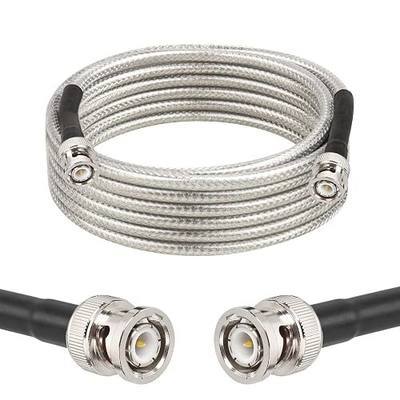 MOOKEERF BNC Cable -RG58 10FT BNC Coaxial Cable 50 ohm Male to Male Coax Cable Low Loss for Antennas, RF Radios, Modems, Oscilloscopes, Spectrum, etc (Transparent)
