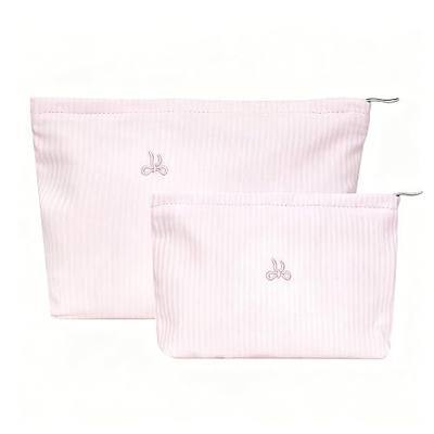 Wudygirl 2 Pcs Travel Makeup Bag Pink Striped Bow | Cosmetic Bag for Women, Cute Bow Makeup Pouch Portable Travel Handbag for Cosmetics, Skincare & Toiletries