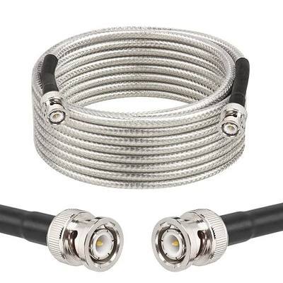 MOOKEERF BNC Cable -RG58 15FT BNC Coaxial Cable 50 ohm Male to Male Coax Cable Low Loss for Antennas, RF Radios, Modems, Oscilloscopes, Spectrum, etc (Transparent)