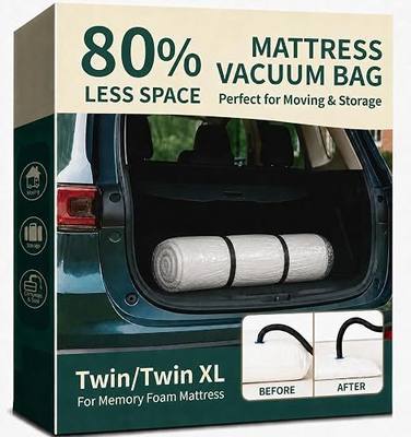 Memory Foam Mattress Vacuum Bag for Moving and Storage – Heavy Duty Compression Bag with Straps, Vacuum Bag for Memory Foam Mattress (Twin/Twin-XL, 2 Straps)