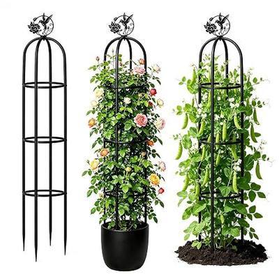 Elegant Outdoor Garden Trellis for Climbing Plants with Premium 100% Metal | Floral Bird Topper 5.9ft Tall, 7.7lbs Heavy Duty, Collapse Proof, Solid & Stable, for Outdoor Flower Vine Vegetable Support