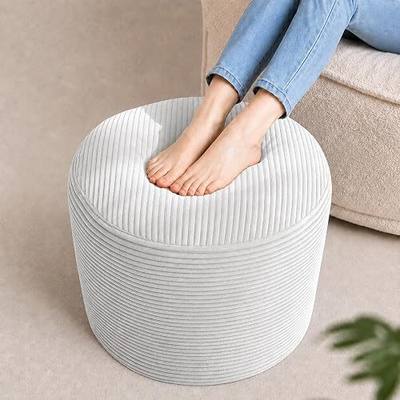 Stuffed Pouf Ottoman Foot Rest with 2.8-inch Solid Foam Base | Odorless Filling Resists Clumping, Washable Corduroy Cover, Round Foot Stool for Living Room Couch Lounging and Home Decor