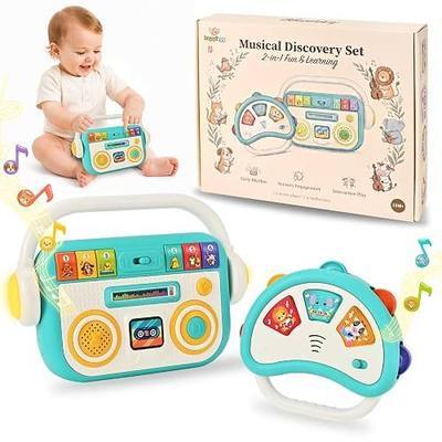 Baby Musical Toys, 2-in-1 Music Player & Light Up Tambourine 12M+ | Sensory Early Learning Instrument Gift Set, 33 Sounds & Flashing Lights for Toddlers 1-3 Boys Girls Birthday Christmas